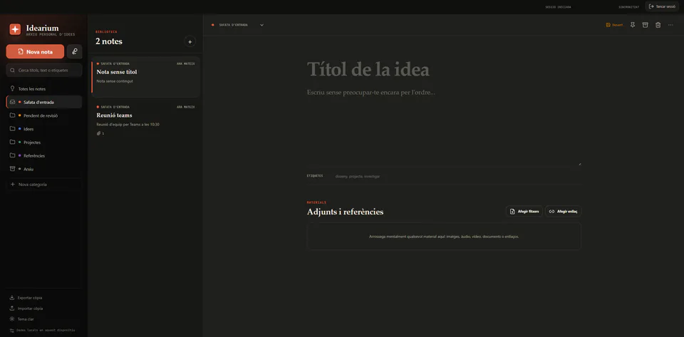 Idearium desktop workspace using the dark theme