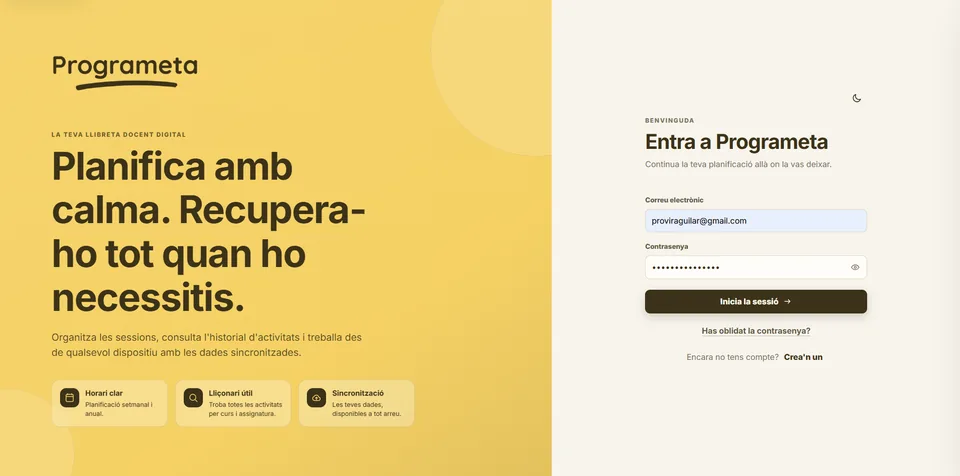 Programeta integrated sign-in screen