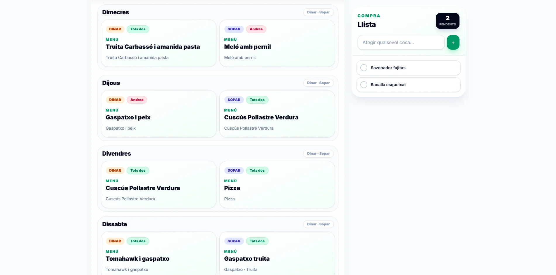 Weekly Meal Planner desktop interface