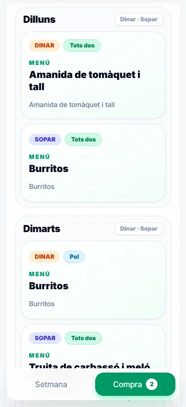 Weekly Meal Planner mobile interface